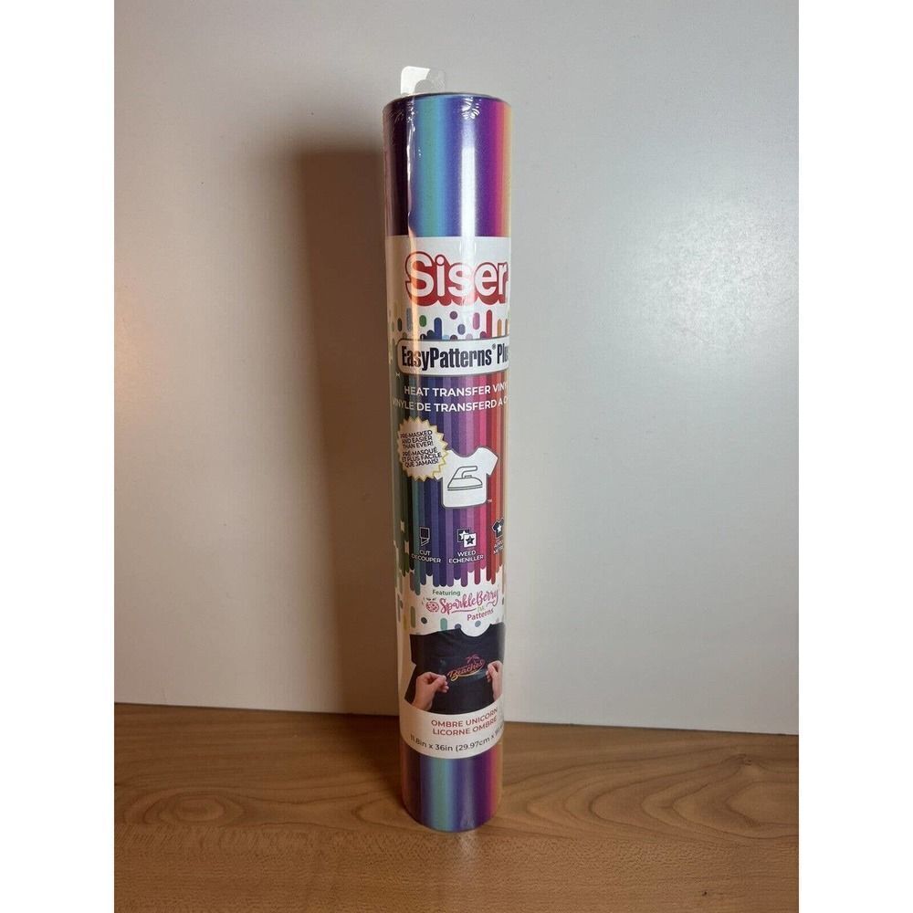 NEW SEALED Siser Easy Pattern Plus Heat Transfer Vinyl Ombré Unicorn 11x36"